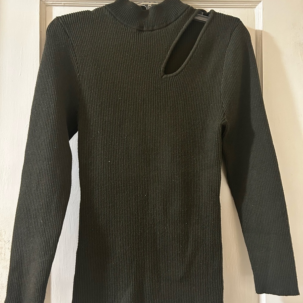 Black Ribbed Cutout Sweater